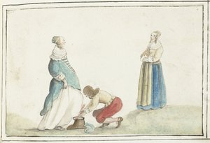 Herr bindet den Schuh einer Dame von Gesina ter Borch