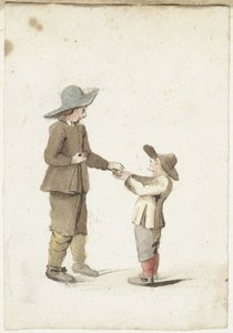 Junge gibt einem jüngeren Jungen einen Apfel von Gesina ter Borch