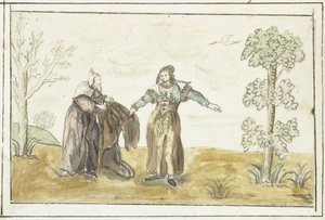Einsiedler gibt einer Dame seinen Mantel von Gesina ter Borch