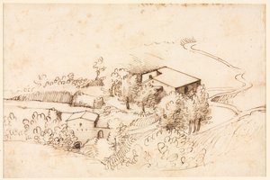 Bauernhof mit Bäumen in einer hügeligen Landschaft, 1567 von Gherardo Cibo