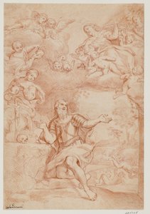 Die Madonna und zwei Frauen (die drei Marien) erscheinen in einer Vision dem heiligen Wilhelm von Aquitanien