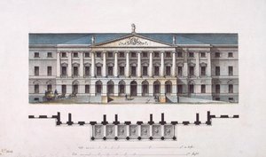 Projekt des Smolny-Instituts. Die Hauptfassade und der Grundriss des Erdgeschosses, 1806-1808 von Giacomo Antonio Domenico Quarenghi