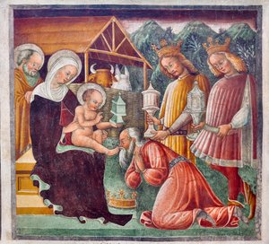 Anbetung der Heiligen Drei Könige (Detail aus dem Leben Jesu) von Giacomo Borlone de Buschis