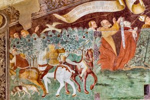 Der Tod steht auf einem Sarkophag, wo der tote Papst und der Kaiser liegen (Detail) von Giacomo Borlone de Buschis