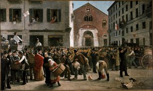 Spendenaktion in der Corso Garibaldi in Mailand für die Opfer der Überschwemmung in der Nähe von Verona, 24. Dezember 1882 von Giacomo Campi
