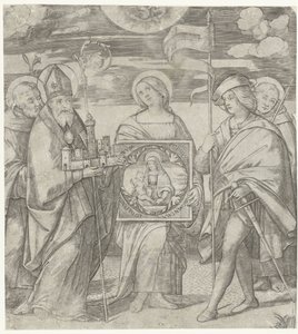 Fünf Schutzheilige von Bologna mit Darstellung von Maria von Giacomo Francia