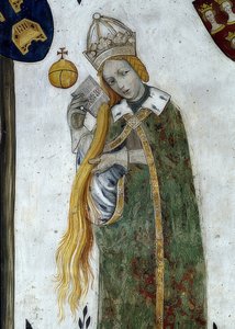 Darstellung der Markgrafen von Saluzzo und ihrer Gemahlinnen als historische und mythologische Helden und Heldinnen (Detail) von Giacomo Jaquerio