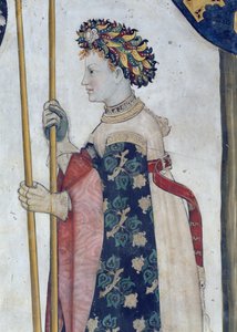 Die neun Helden und die neun würdigen Frauen, Detail von Semiramis, 1418-30