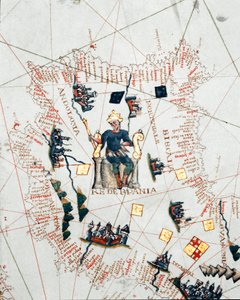 Darstellung des Königs von Spanien und der Küsten Europas und Nordafrikas