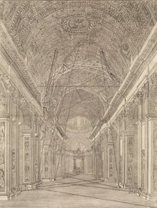 Gerüst für die Restaurierung des Gewölbes in der Petersbasilika errichtet: Übersicht, ca. 1773.