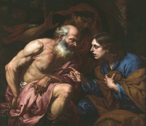 Joseph interpretiert den Traum des Bäckers und des Mundschenks, von Giovan Battista Langetti (1635-1676). Öl auf Leinwand, zwischen 1660 und 1670. Dimension: 109x126 cm. Muzeul National Brukenthal, Sibiu von Giambattista Langetti