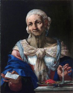 Alte Frau mit Perlenkette und Brief (Vanitas) von Giambattista Langetti