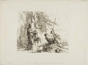 Eine Frau mit den Händen auf einer Vase, Soldat und Sklave, aus Capricci