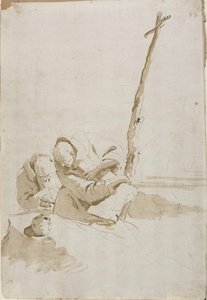 Zwei Mönche, die einen Schädel betrachten von Giambattista Tiepolo