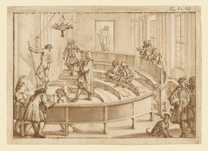 Die "Accademia Clementina" Bologna, mit einem Akt, der vom Zeichenlehrer positioniert wird, der "Farnese Herkules" im Hintergrund von Giampietro Zanotti