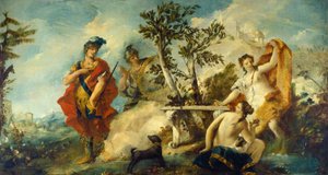 Carlo und Ubaldo widerstehen den Verzauberungen der Nymphen von Armida von Gian Antonio Guardi and Francesco Guardi