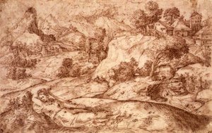 Gebirgige Landschaft mit einer liegenden weiblichen Figur von Gian Battista (attr. to) Angolo del Moro