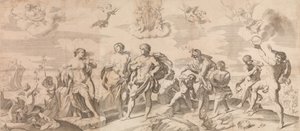 Bacchus mit seinen Gefährten entdeckt Ariadne auf der Insel Naxos, nach Reni, 1650-80 von Gian Battista Bolognini