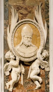 San Marco, Relief von Gian Lorenzo Bernini, Detail der Marmordekoration entlang der Säulen des Hauptschiffs, Petersdom, Rom, Vatikanstadt von Gian Lorenzo Bernini