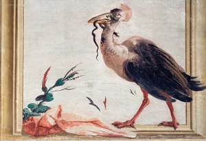 Ein Kasuar hält eine Schlange im Schnabel, aus dem Chinesischen Raum in der Foresteria, 1757
