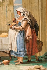(Detail) Bauernfamilie am Tisch, aus dem Raum der ländlichen Szenen, in der Foresteria, 1757 von Giovanni Domenico Tiepolo