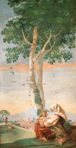 Die alte Bäuerin sitzt unter einem Baum mit einem Korb Eier, aus dem Raum der ländlichen Szenen, 1757