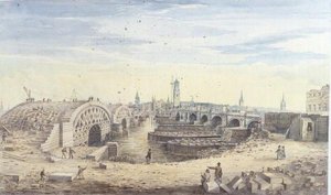 Bau der neuen London Bridge neben der alten London Bridge