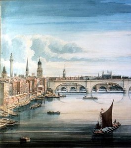 Westansicht der neuen London Bridge und der alten London Bridge von Gideon Yates