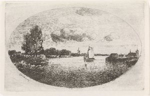 Flusslandschaft mit einem Segelschiff von Gijsbertus Johannes Verspuy
