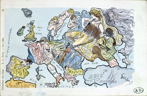 Postkarte, die die Länder Europas als Frauen darstellt von Gil Baer