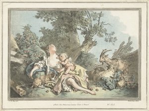 Schlafende Hirtin und schlafender Amor von Gilles Antoine Demarteau