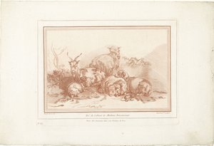 Liegende Schafe und Ziege von Gilles Demarteau