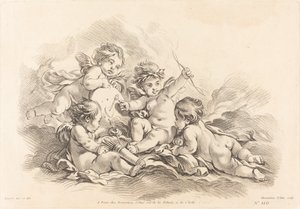 Vier Cheruben beim Zielschießen