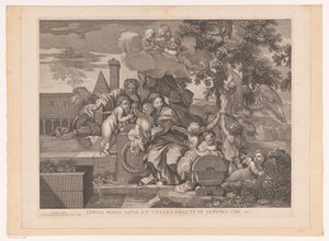 Heilige Familie mit Putti bei Apfelbaum