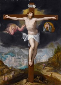 Christus am Kreuz zwischen zwei Engeln