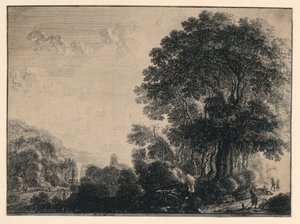 Der Mann und sein Hund in einer Landschaft