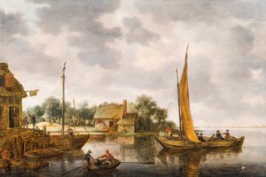 Flusslandschaft mit einer Fähre, ca. 1640er von Gillis Peeters
