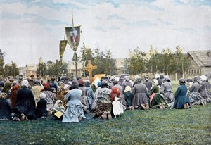 Eine religiöse Prozession in einem Dorf, Russland, um 1890 von Gillot