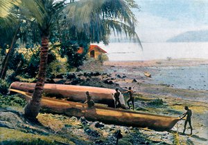 Kanus bauen, Andamanen- und Nikobareninseln, Indischer Ozean, ca. 1890 von Gillot