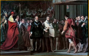 Philipp II. von Spanien erkennt Heinrich IV. als König von Frankreich an von Gillot Saint Evre