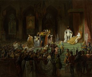 Die Krönung der toten Inês de Castro in der Kathedrale von Coimbra von Gillot Saint Evre