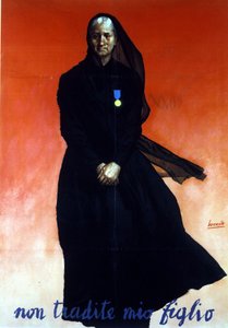 Zweiter Weltkrieg: Italienisches Poster, das eine Witwe darstellt (Sohn im Einsatz gefallen): Verrate meinen Sohn nicht. von Gino Boccasile