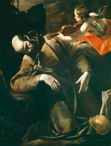 Der heilige Franziskus von Assisi in Ekstase vor einem Cherub mit einer Violine