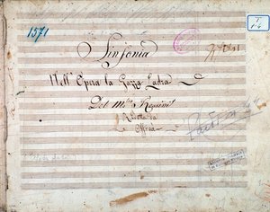 Erste Seite der Partitur der Symphonie in La gazza ladra (Die diebische Elster) von Gioacchino Rossini