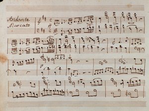 Erste Seite der Partitur der reduzierten Symphonie für Klavier von Tancredi, Oper von Gioacchino Rossini