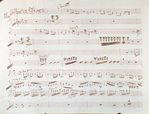 Seite der Partitur für Violine zur Symphonie in Aschenputtel, oder Güte triumphiert von Gioacchino Rossini