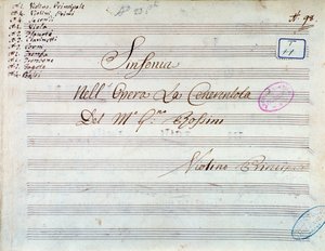 Titelseite der Partitur für Violine zur Symphonie in Aschenputtel, oder Güte triumphiert von Gioacchino Rossini