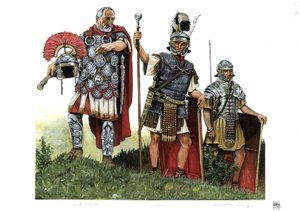 Antikes Rom: ein Zenturio, Optio und ein Legionär. 2. Jahrhundert von Giorgio Albertini