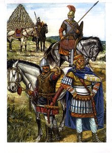 Barbar: ein Hunnenkrieger, ein Gotischer Krieger und ein Römischer Soldat von Giorgio Albertini