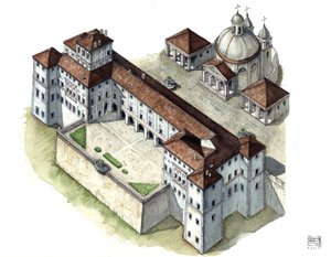 Barockkunst: Luftansicht des Palastes Chigi in Ariccia, Lazio, im 17. Jahrhundert, Italien von Giorgio Albertini